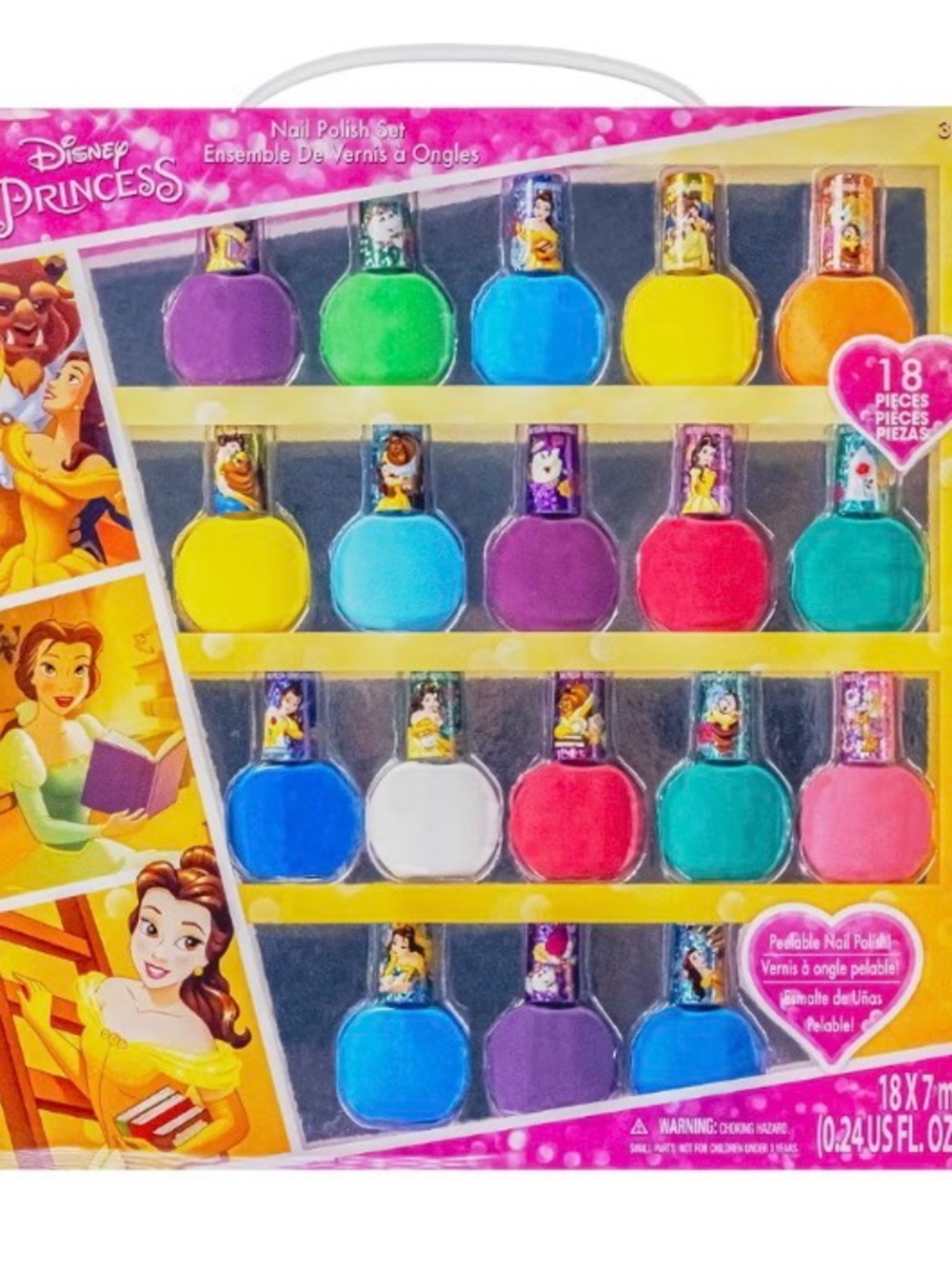 Disney Princess Kids Nail Polish Set - Pink Purple Blue Green Yellow Teal